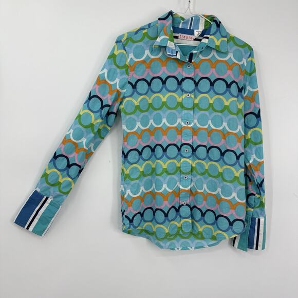 Tizzie Button Up Shirt Colorful Circles Print Cotton Long Sleeve Top - Picture 7 of 7